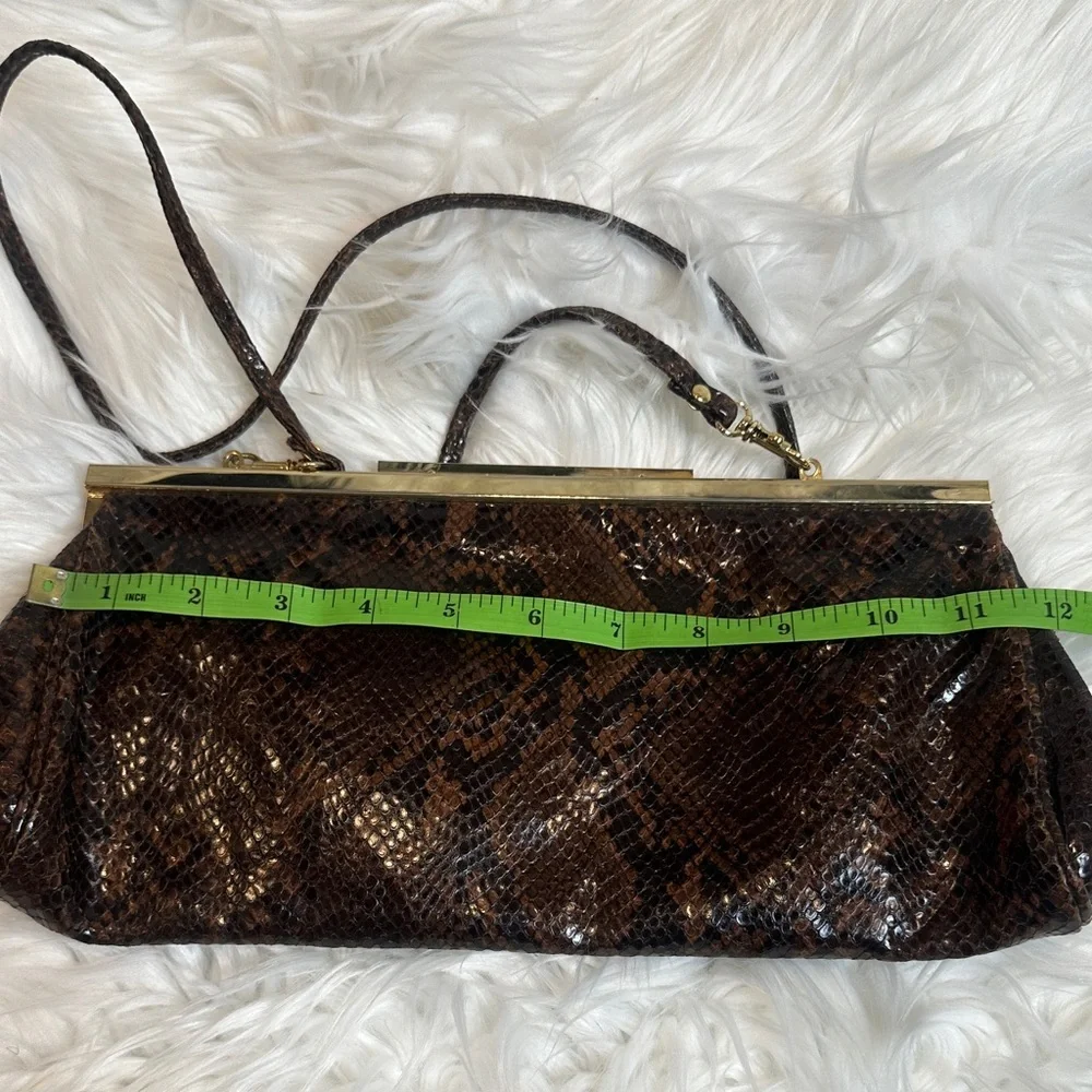 Preloved Elegant Vintage Italian Leather Brown Snakeskin Clutch Bag - Picture 10 of 16